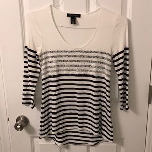 EEUC Navy and white striped lace WHBM shirt
